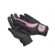 HORSE COMFORT RIDING GLOVES, BLACK WITH PINK